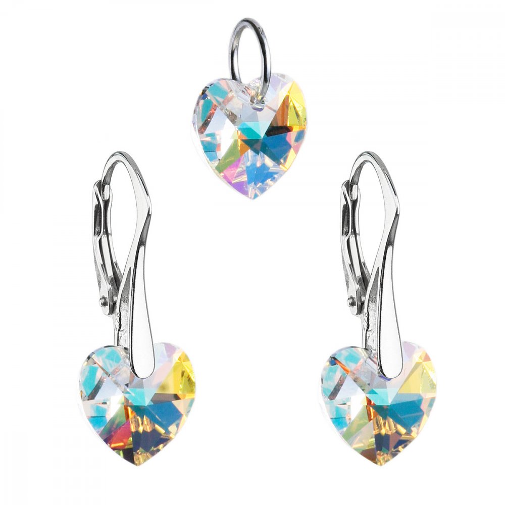Sada šperků s krystaly Swarovski náušnice a přívěsek AB efekt srdce 39003.2 AB