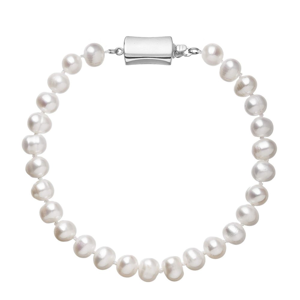 Perlový náramek z říčních perel se zapínáním z bílého 14 karátového zlata 823001.1/9267B bílý,Perlový náramek z říčních perel se zapínáním z bílého 14