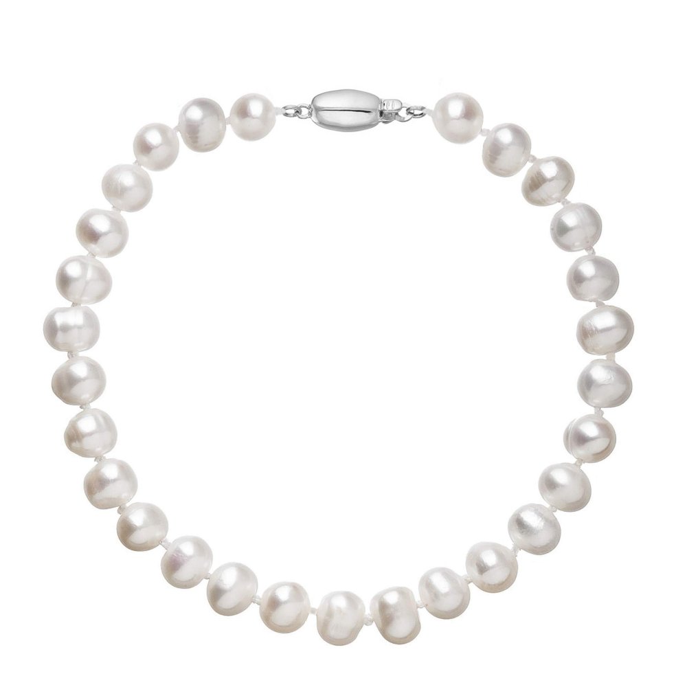 Perlový náramek z říčních perel se zapínáním z bílého 14 karátového zlata 823001.1/9271B bílý,Perlový náramek z říčních perel se zapínáním z bílého 14