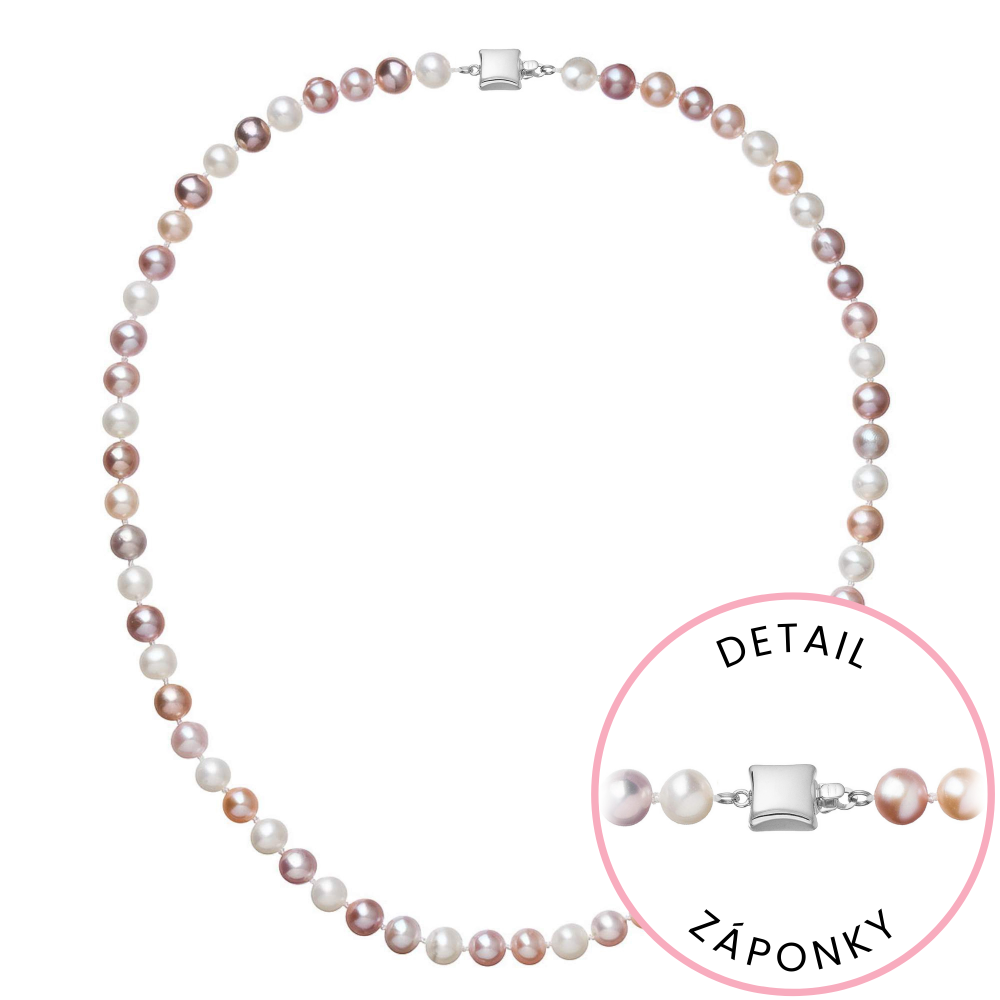 Perlový náhrdelník z říčních perel se zapínáním z bílého 14 karátového zlata 822004.3/9268B multi,Perlový náhrdelník z říčních perel se zapínáním z bí