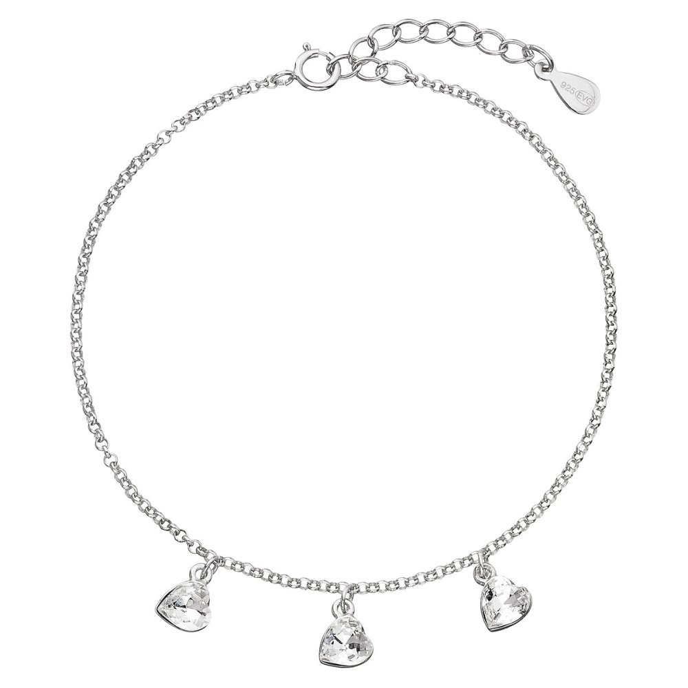 Levně Stříbrný náramek se Swarovski krystaly bílé srdce 33108.1 Krystal