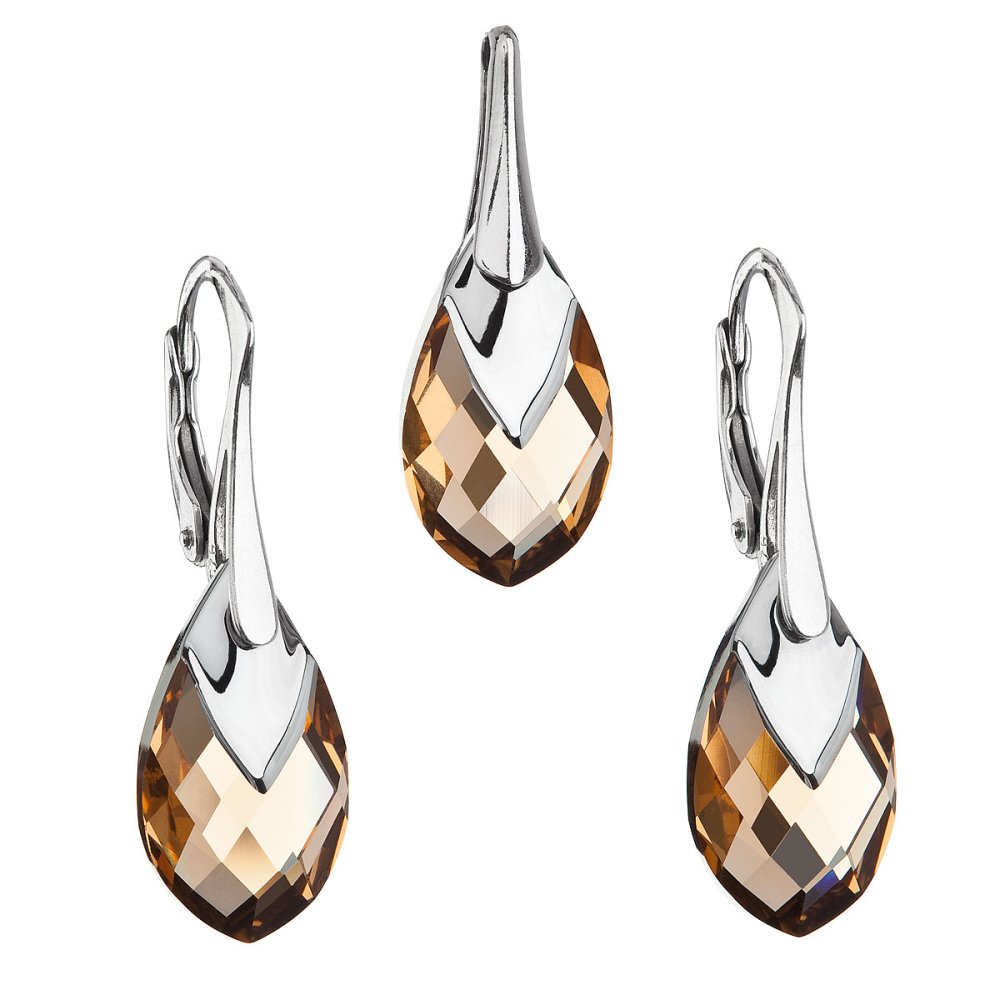 Levně Sada šperků s krystaly Swarovski náušnice a přívěsek zlatá slza 39169.4 Colorado Topaz Lt. Chrome