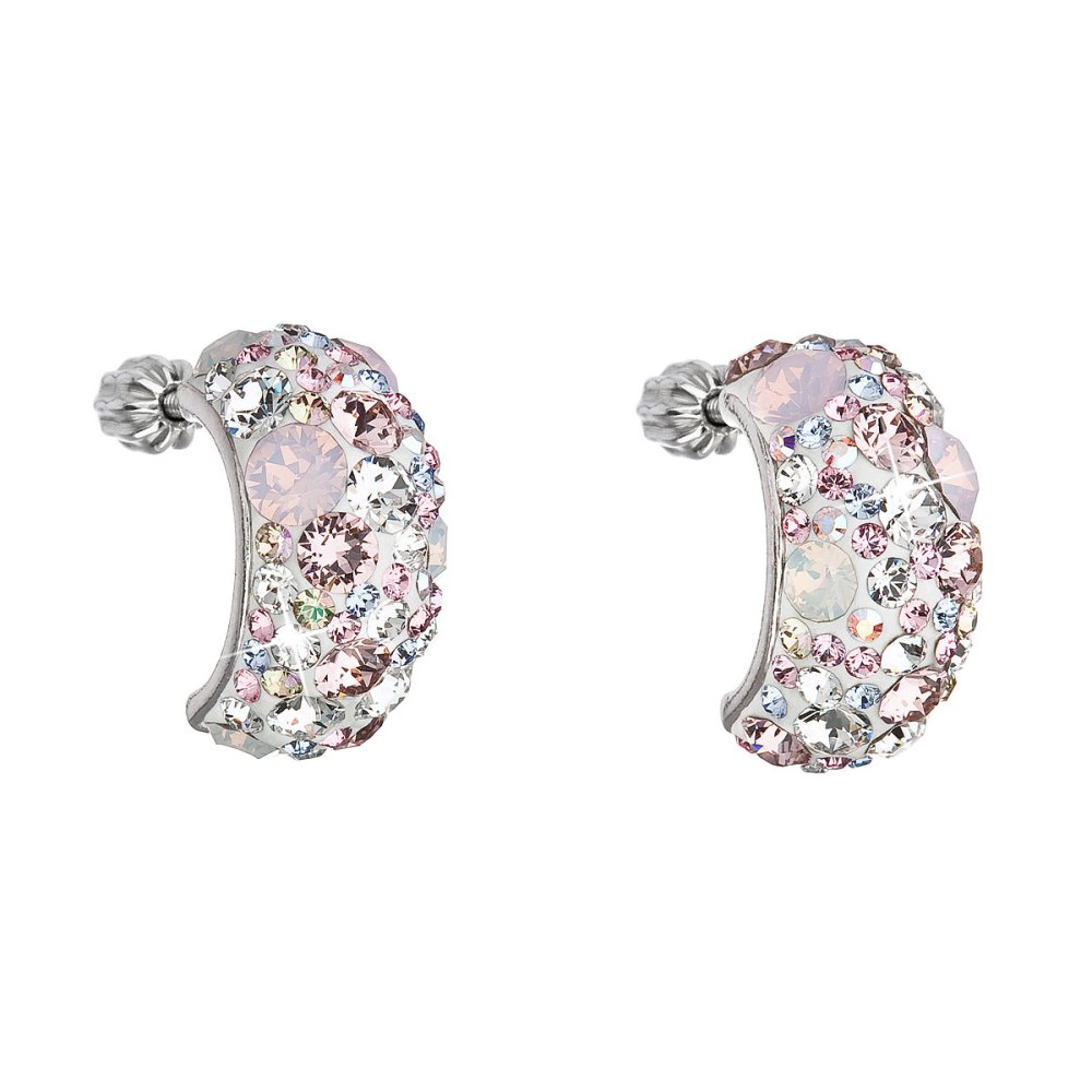 Stříbrné náušnice visací s krystaly Swarovski růžový půlkruh 31164.3 Magic Rose