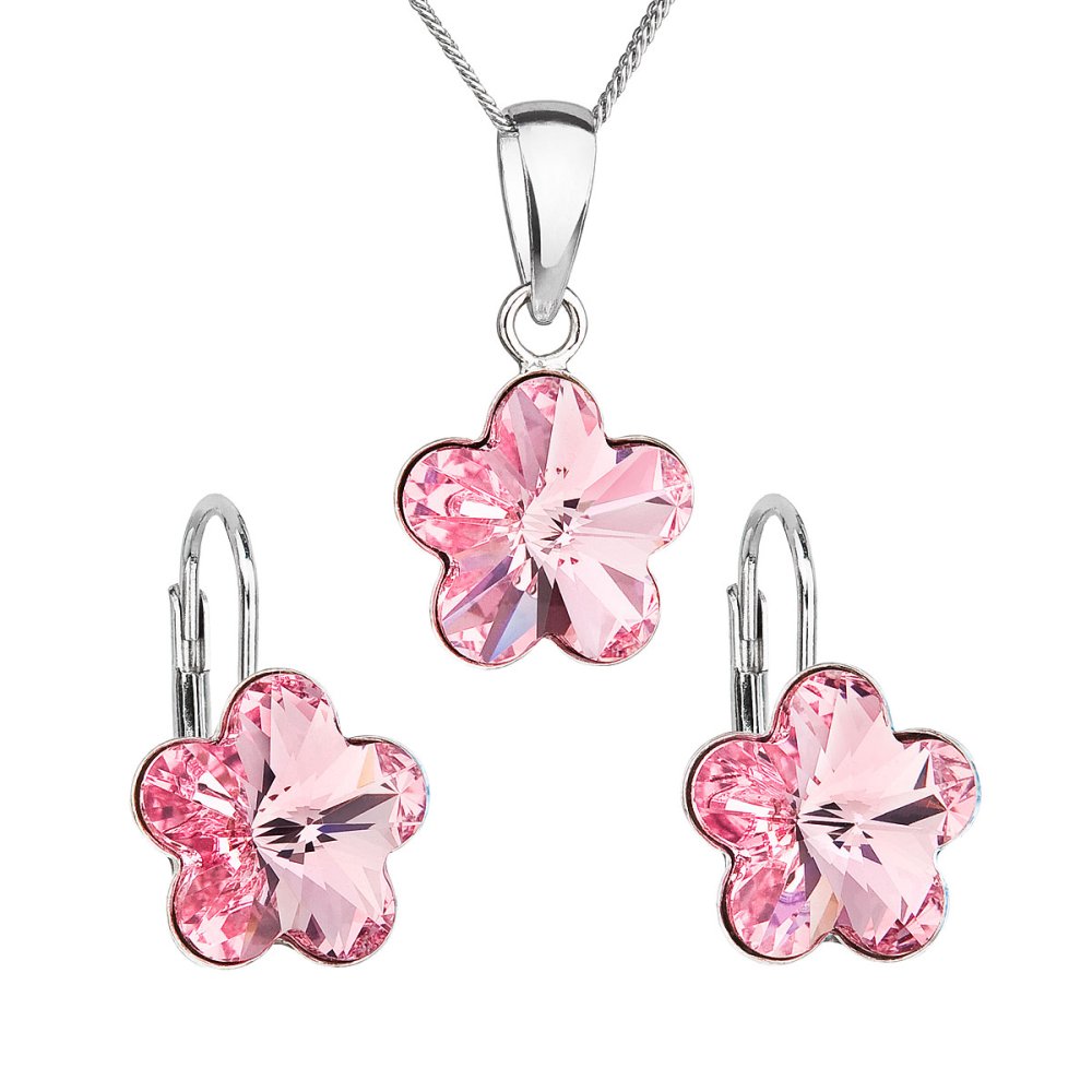 Levně Sada šperků s krystaly Swarovski náušnice, řetízek a přívěsek růžová kytička 39143.3 Rose