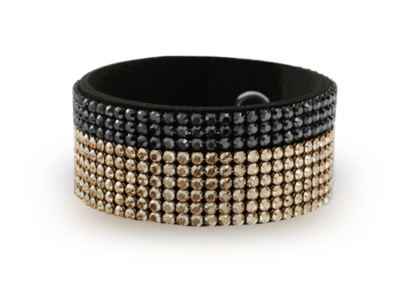 Swarovski Elements Náramek z Alcantary Chic Medium s černými a zlatými křišťály