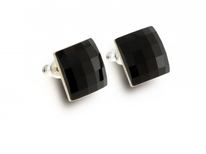 Náušnice černé se Swarovski Elements diskočtverec Jet 8 mm