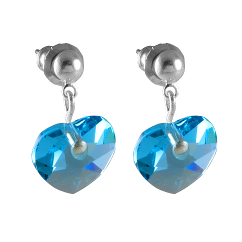 Náušnice se Swarovski Elements, visací, tvar srdce, světle modrá, 793902aq
