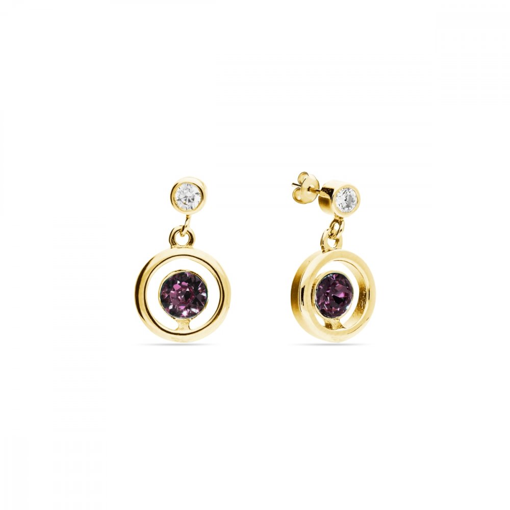 Náušnice fialové se Swarovski Elements Punct Gold KCG1088SS18AM Amethyst