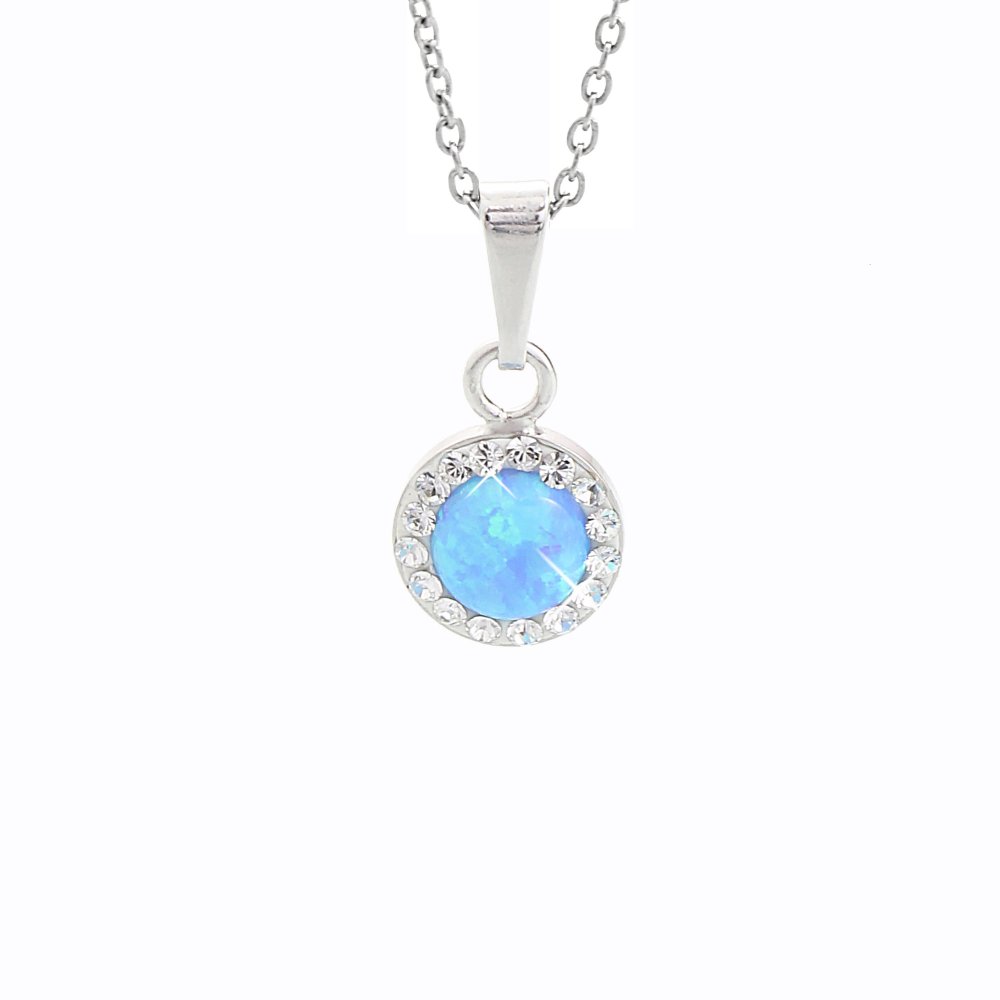 Stříbrný náhrdelník se světle modrým opálem a krystaly Swarovski Elements kolečko Blue Opal
