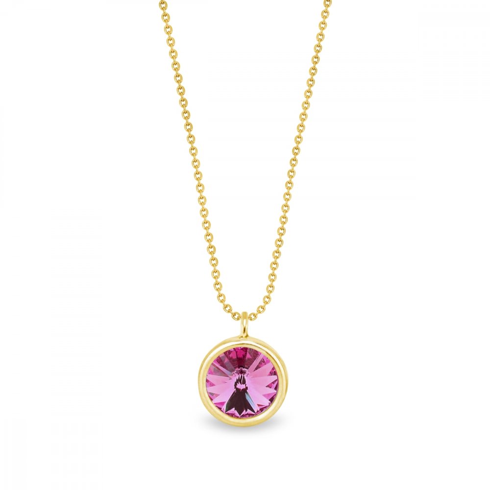 Náhrdelník růžový stříbrný pozlacený se Swarovski Elements Birthday Stone NBG1122SS29R Rose
