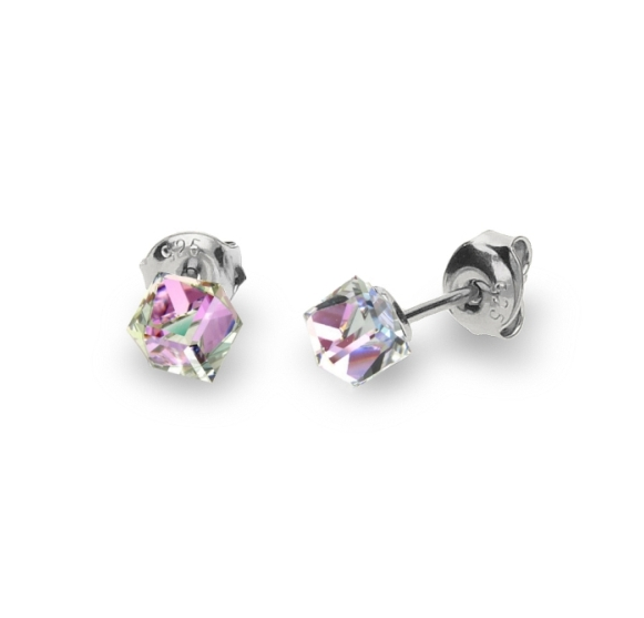Náušnice se Swarovski Elements Small Cube Studs K48414VL Vitrail Light