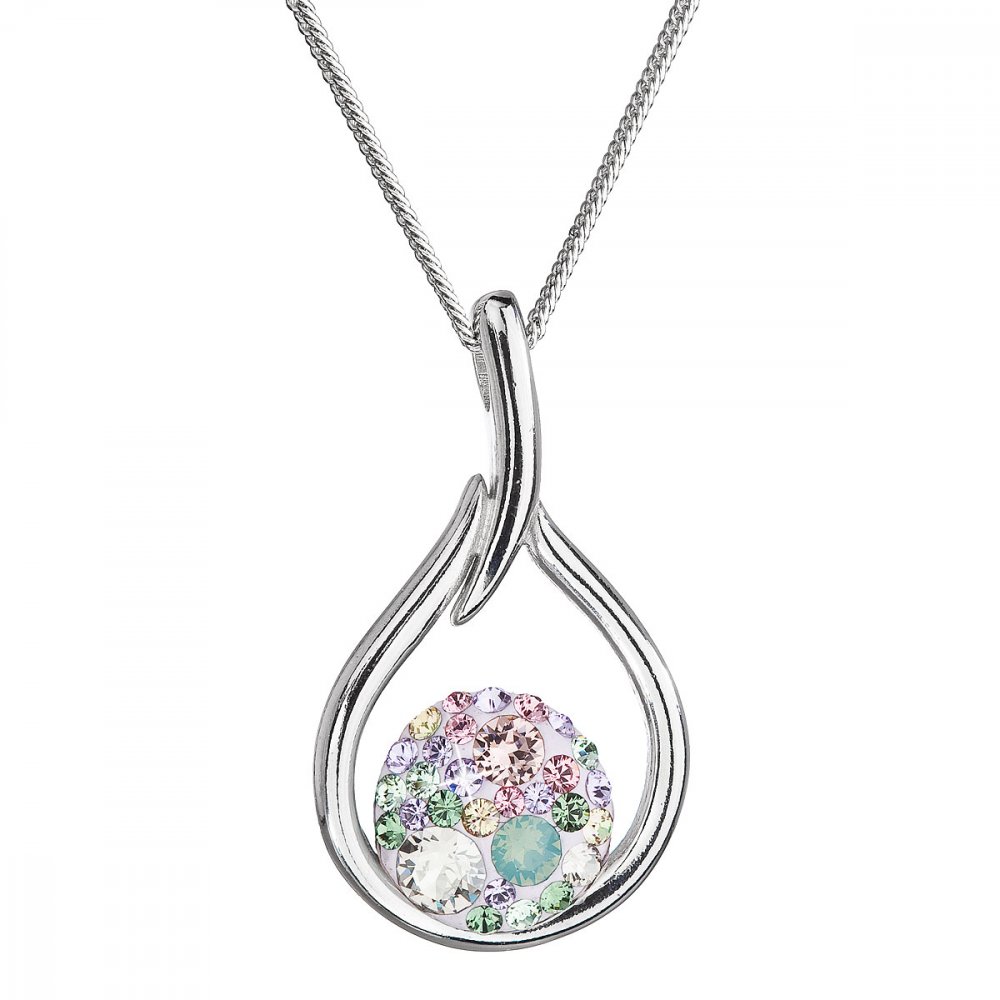 Stříbrný náhrdelník se Swarovski krystaly zelená a růžová kapka 32075.3 Sakura