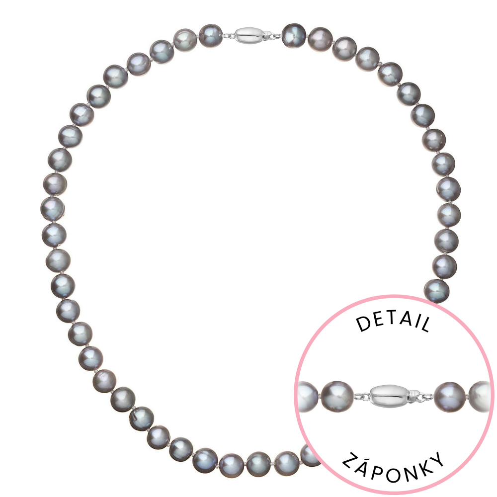 Perlový náhrdelník z říčních perel se zapínáním z bílého 14 karátového zlata 822028.3/9271B grey,Perlový náhrdelník z říčních perel se zapínáním z bíl