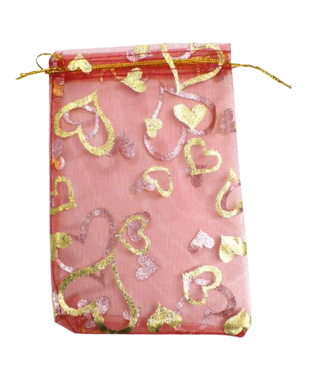 Dárkový červený pytlíček se zlatými srdíčky malý