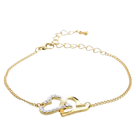 Pozlacený náramek bílé dvojsrdíčko se Swarovski krystaly srdce Krystal