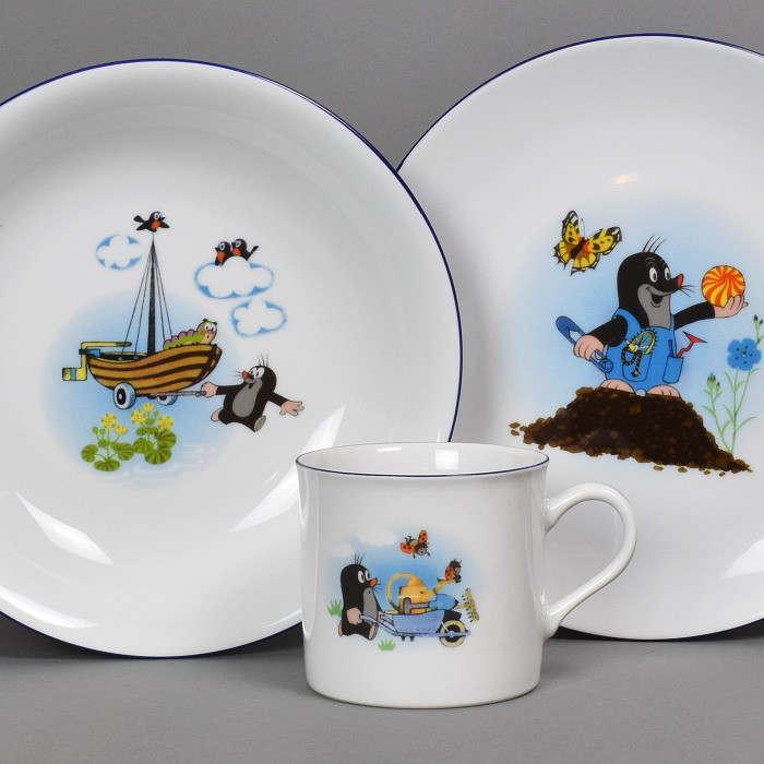 Levně Porcelánová dětská jídelní souprava 3dílná "Krtek s kalhotami"