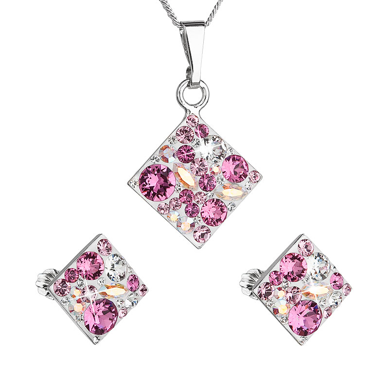 Levně Sada šperků s krystaly Swarovski náušnice, řetízek a přívěsek růžový kosočtverec 39126.3 Rose