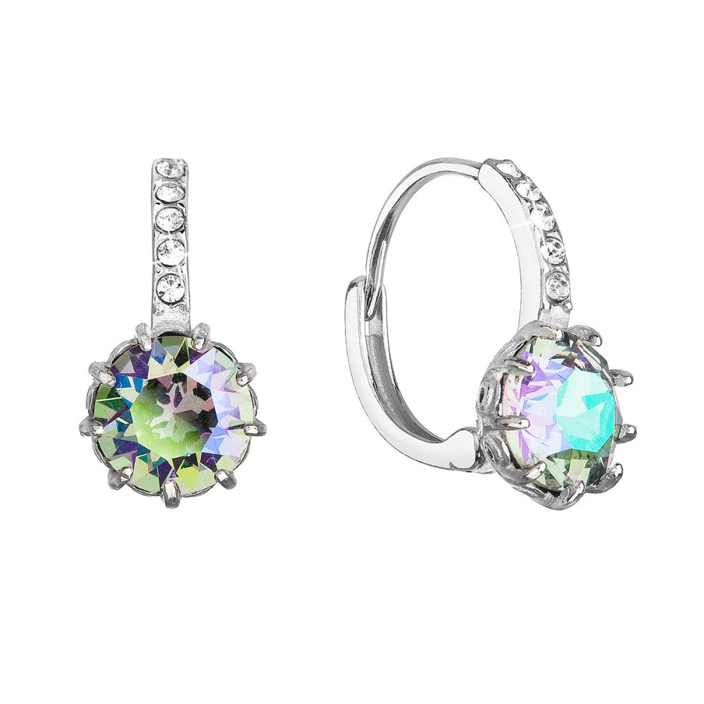 Stříbrné náušnice visací se Swarovski krystalem kulaté zeleno-fialové 31302.5 Paradise Shine