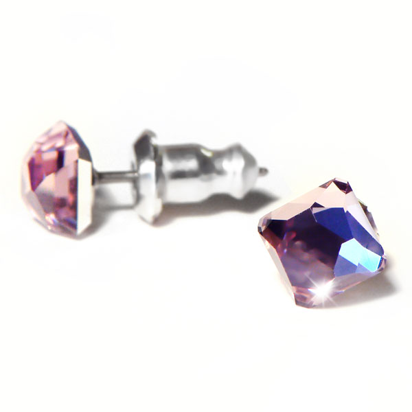 Náušnice se Swarovski Elements fialové hranolky Light Amethyst 10 mm