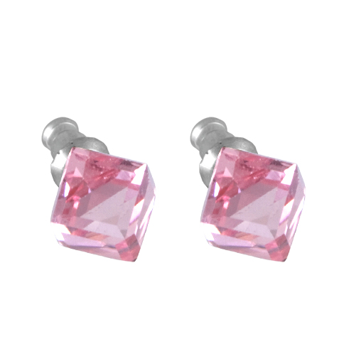 Náušnice se Swarovski Elements kostka Light Rose 8 mm