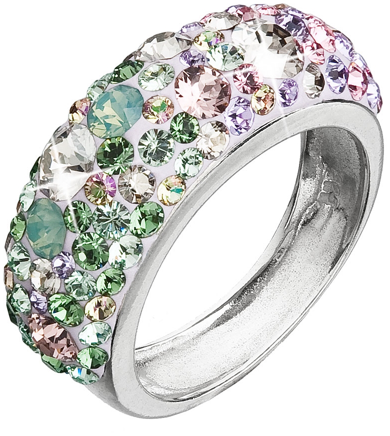 Stříbrný prsten s krystaly Swarovski mix barev fialová zelená růžová 35031.3 Sakura 58