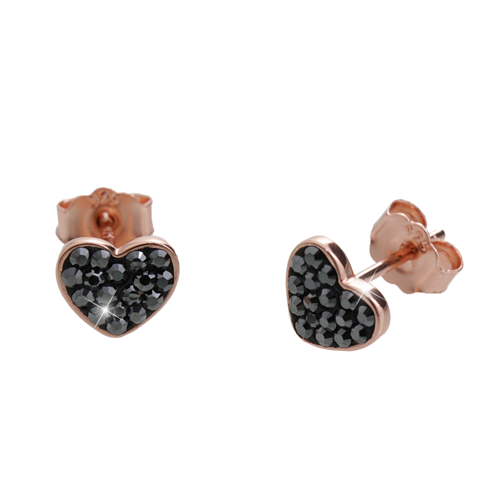 Náušnice černé se Swarovski Elements Srdce Hematite