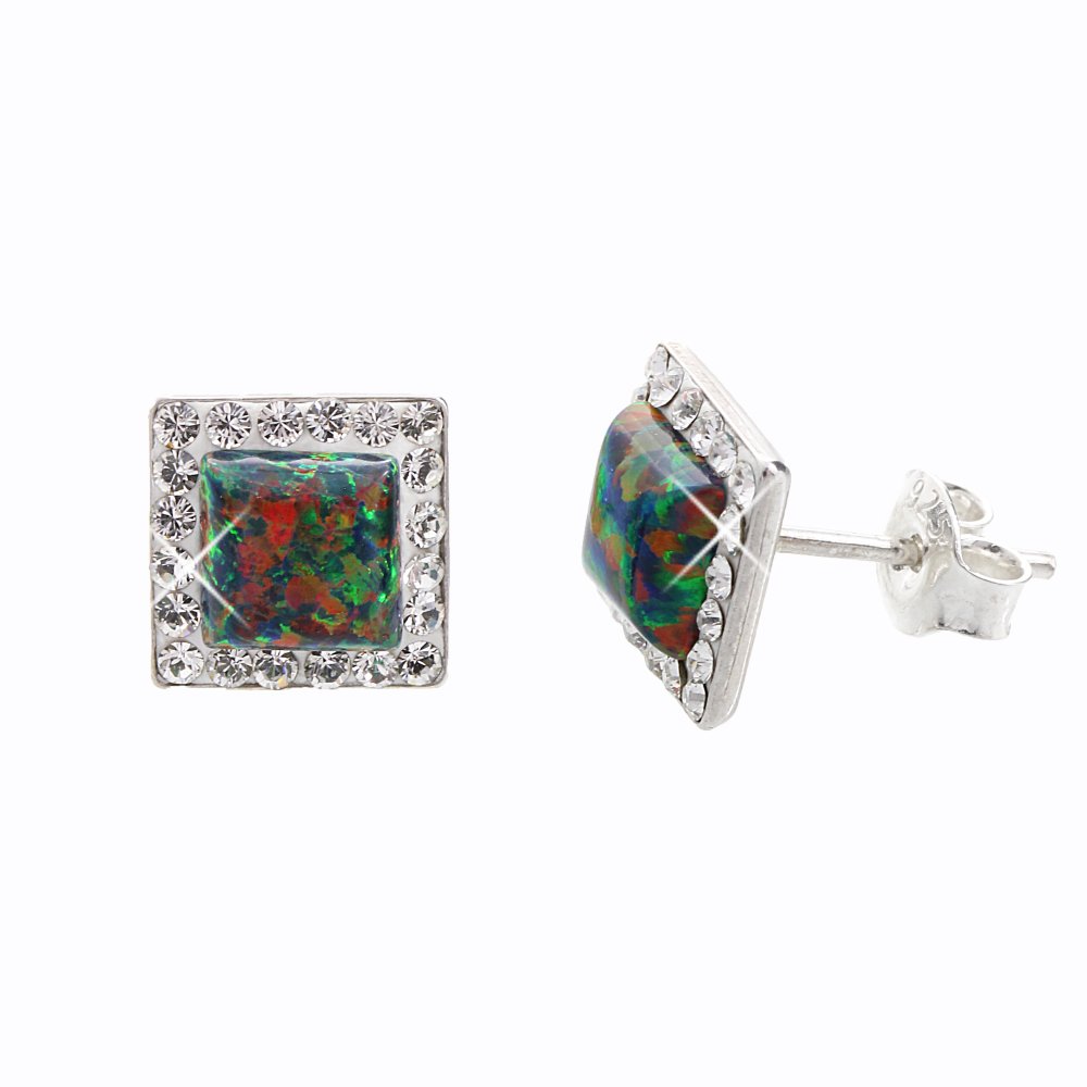 Stříbrné náušnice pecky se zeleno měnivým opálem a krystaly Swarovski Elements Vitrail Medium Opal