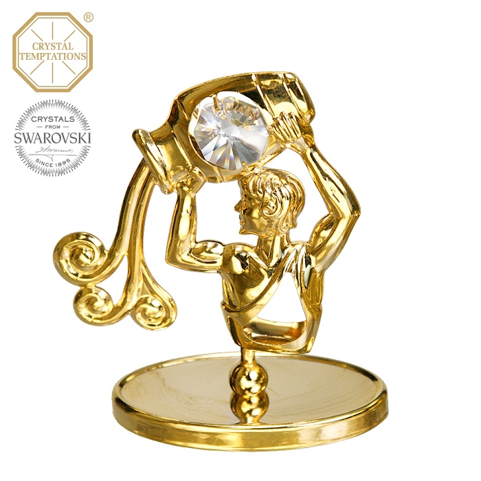Levně Kovová pozlacená figurka Vodnář s bílými krystaly Swarovski Elements