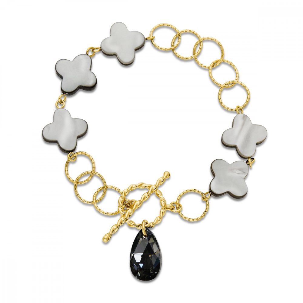 Stříbrný pozlacený náramek šedý Clover BG6106SN1MPB Silver Night