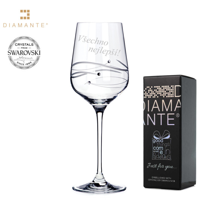 Sklenice na víno se Swarovski Elements 450 ml "Všechno nejlepší"