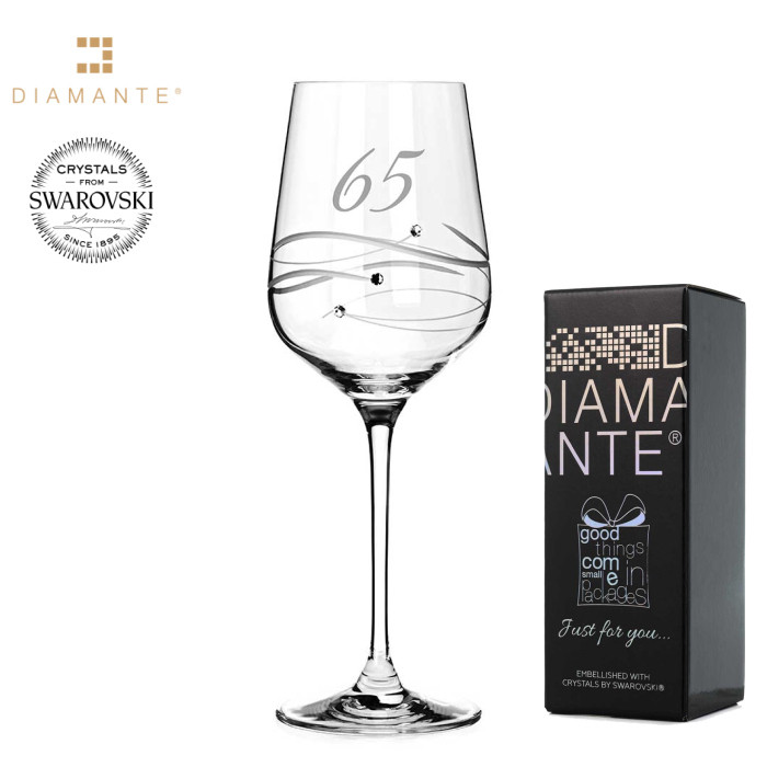 Levně Sklenice na víno se Swarovski Elements 450 ml číslo "65"