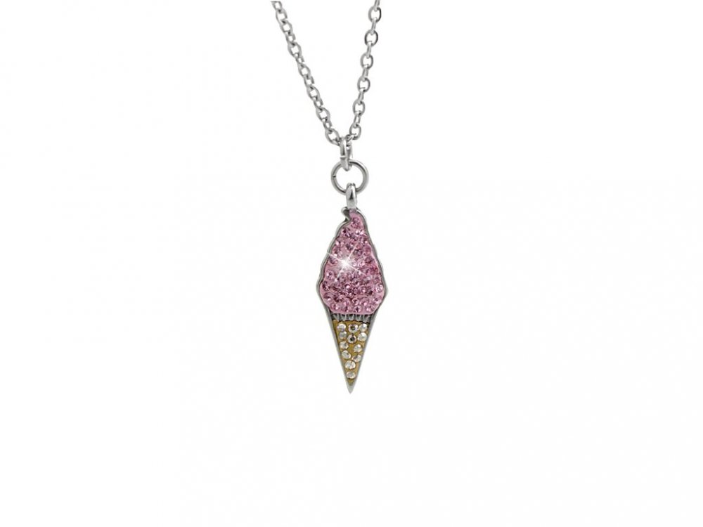 Ocelový náhrdelník zmrzlina s kystaly Swarovski Elements Rose