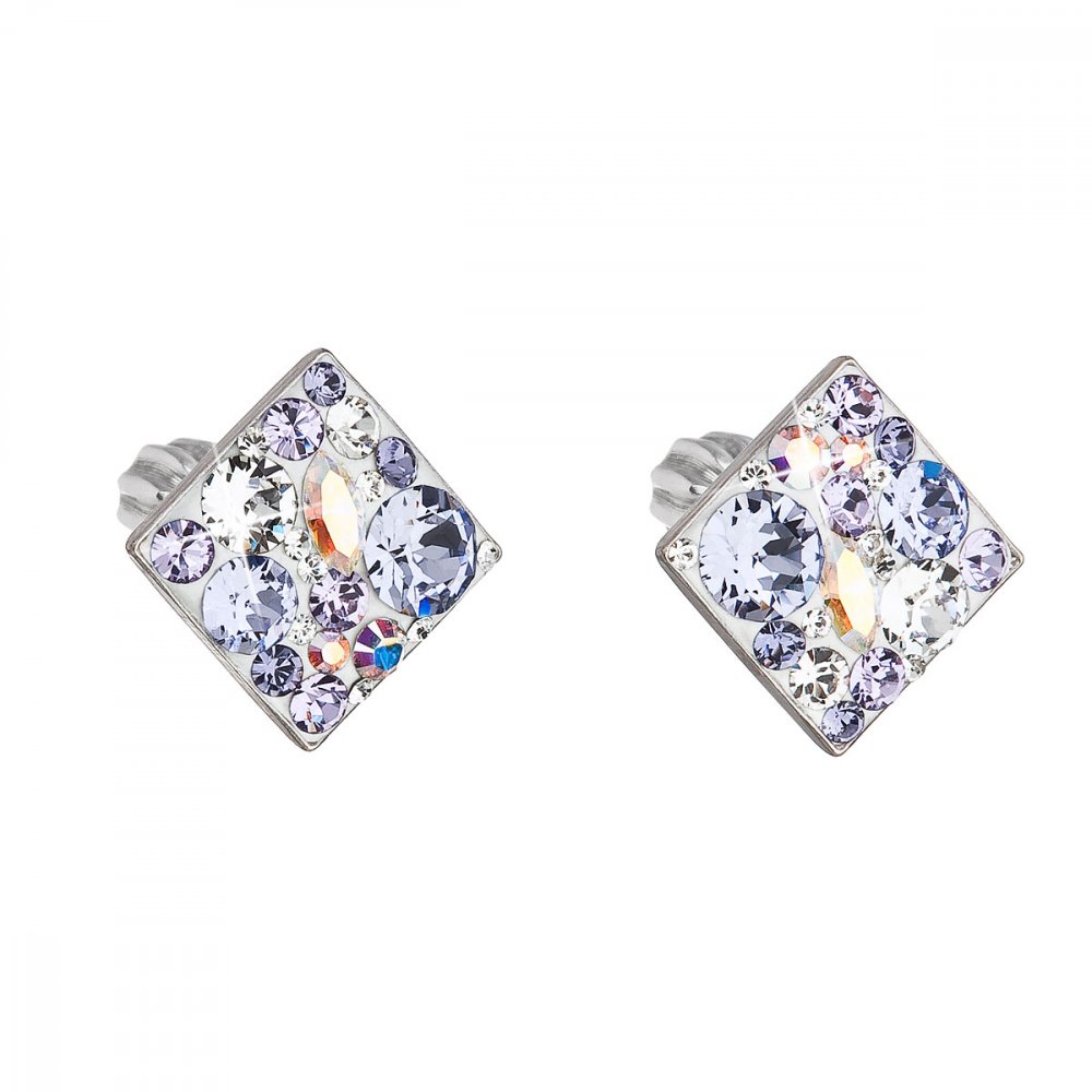 Stříbrné náušnice pecka s krystaly Swarovski fialový kosočtverec 31169.3 Violet