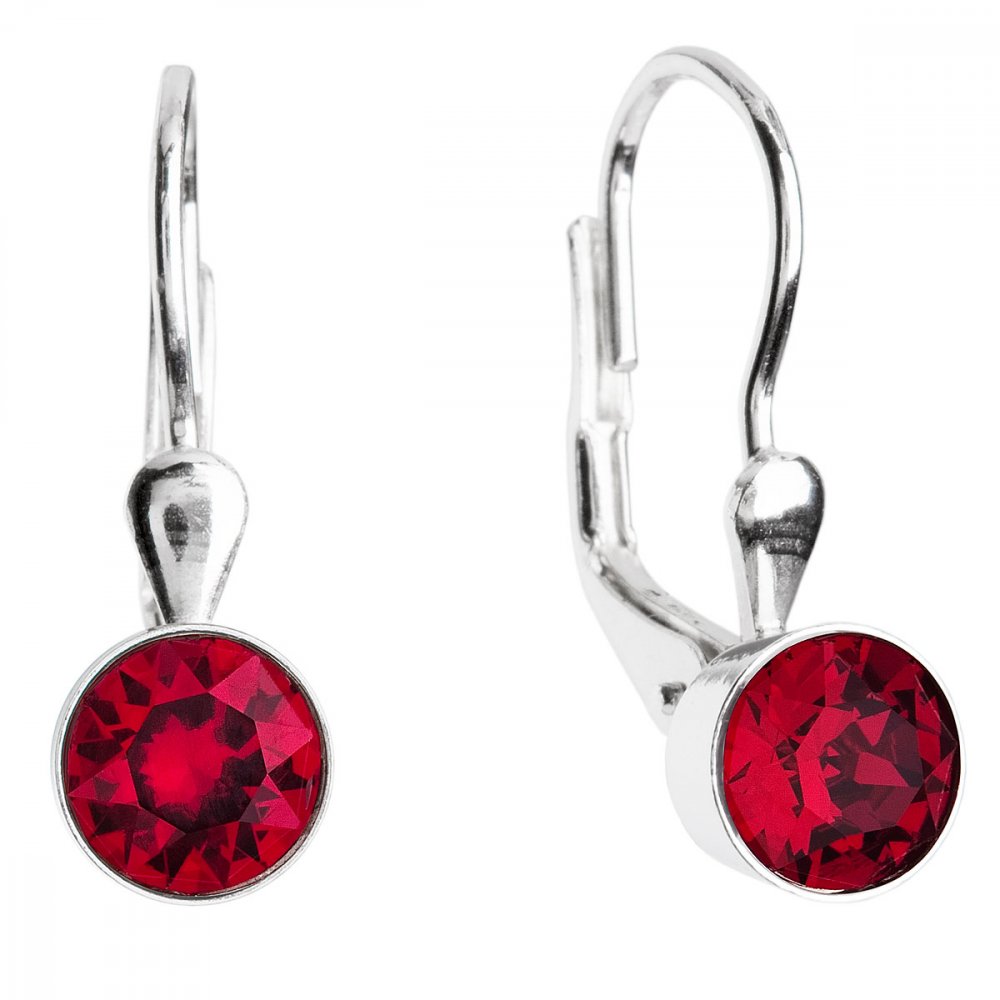Levně Stříbrné náušnice visací s krystaly červené kulaté 31112.3 Ruby