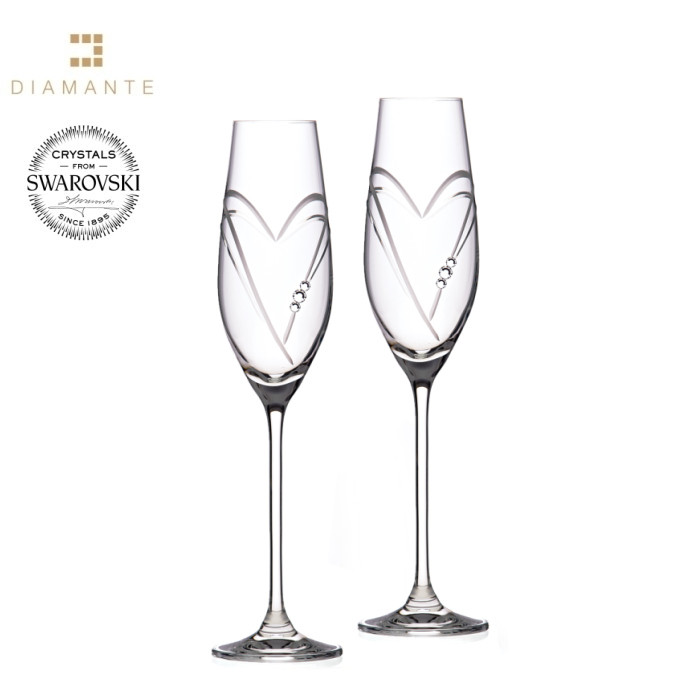 Levně Sklenice flétny na sekt se Swarovski Elements Hearts 210 ml
