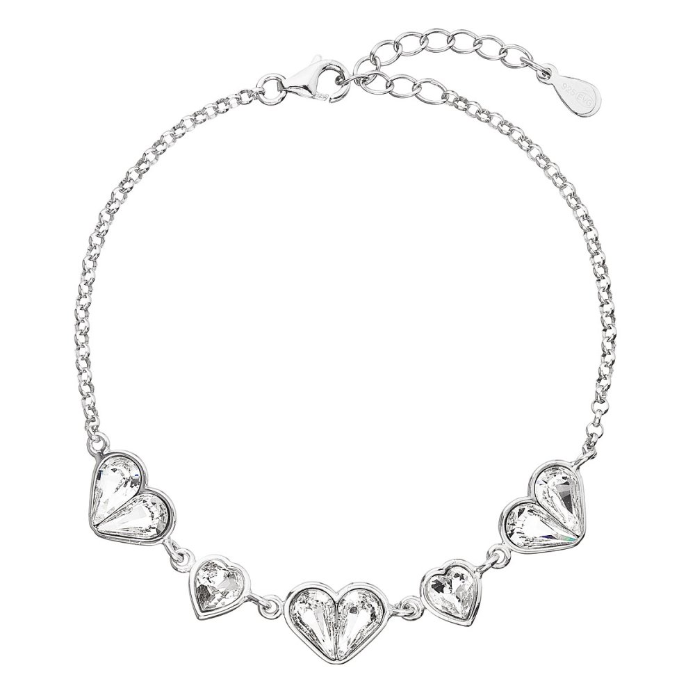 Levně Stříbrný náramek se Swarovski krystaly bílé srdce 33109.1 Krystal