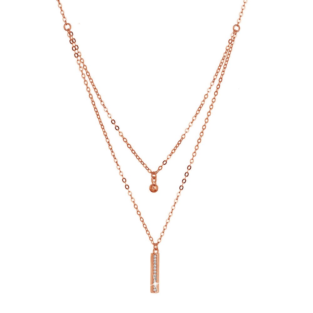 Levně Pozlacený stříbrný ROSE náhrdelník kulička a úzký obdelník se zirkony bílý 12057.1 crystal