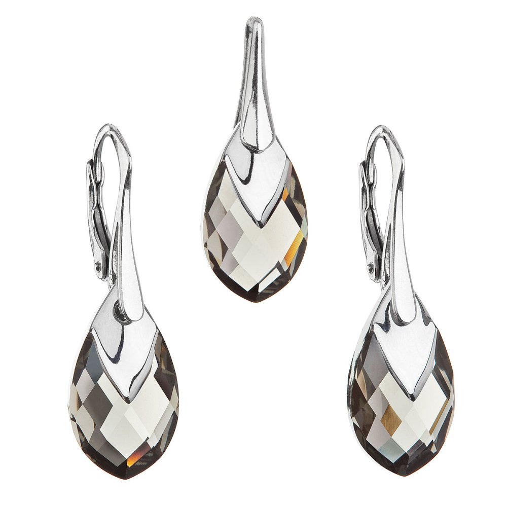Levně Sada šperků s krystaly Swarovski náušnice a přívěsek šedá slza 39169.4 Black Diamond Lt. Chrome
