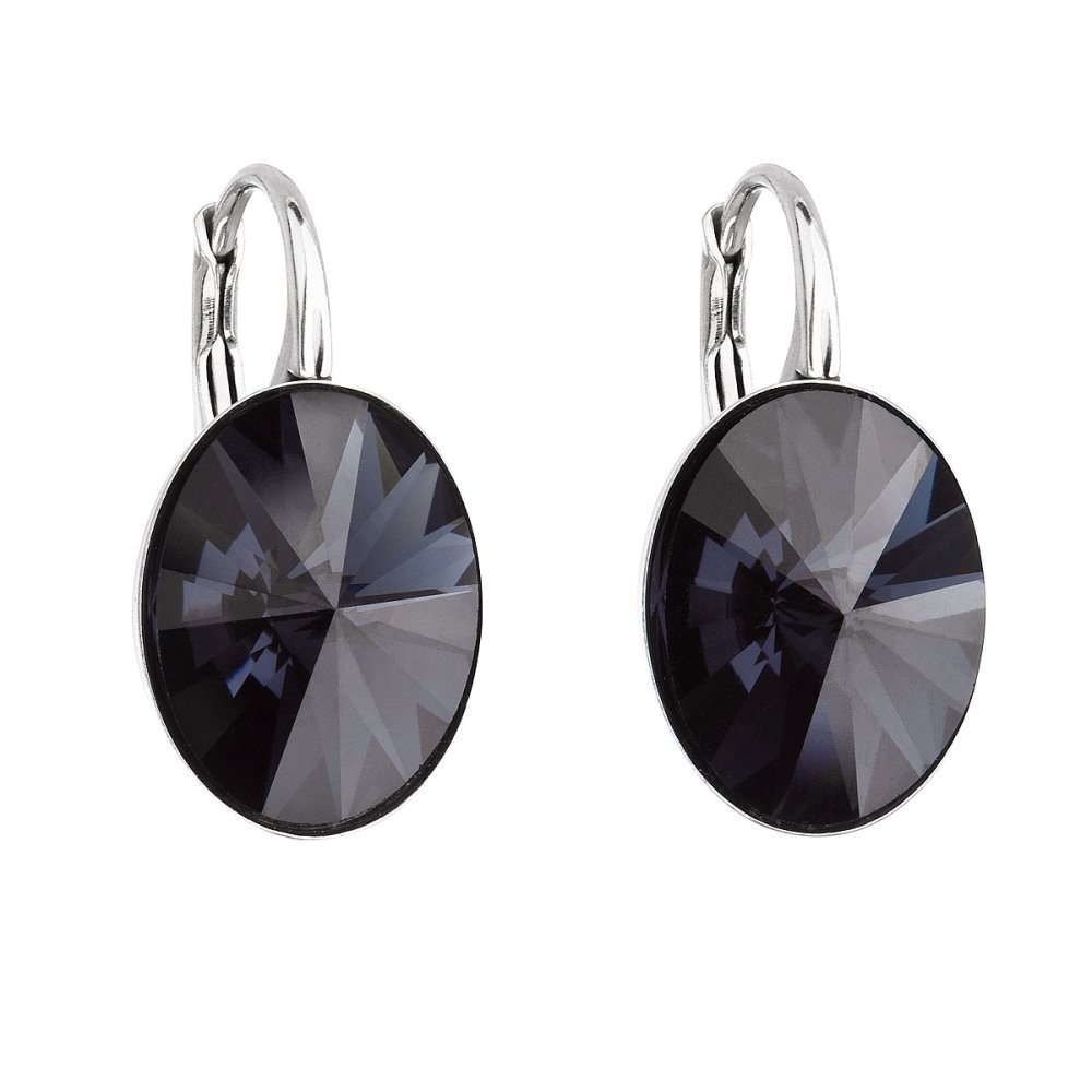 Stříbrné náušnice visací s krystaly Swarovski černý ovál 31275.3 Graphite