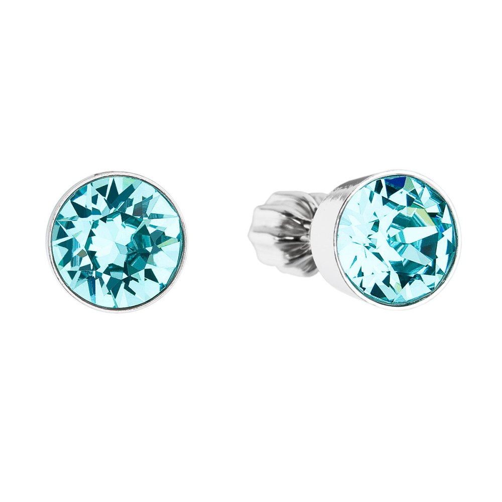 Levně Stříbrné náušnice pecka se Swarovski krystaly modré kulaté 31113.3 Light Turquoise