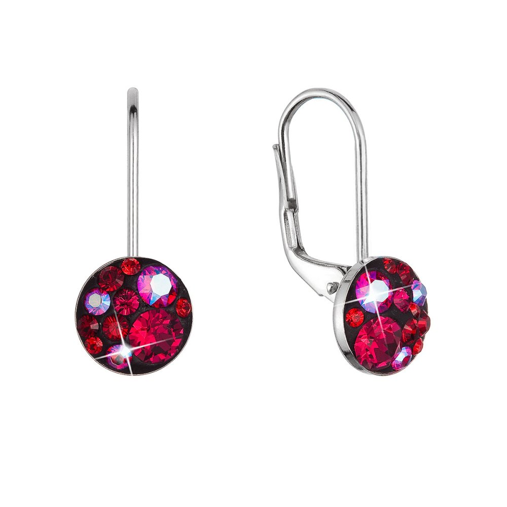 Levně Stříbrné náušnice visací s krystaly Swarovski červené malé 31321.3 cherry