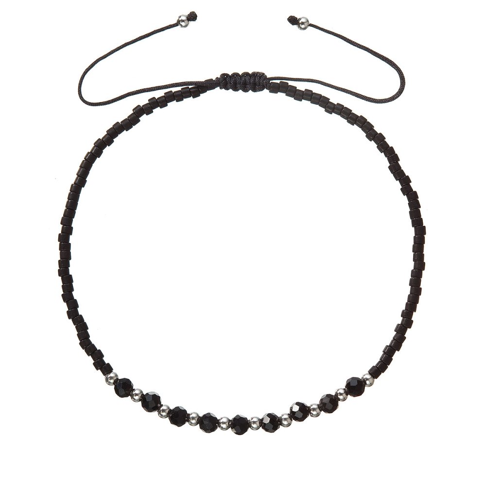 Levně Textilní Miyuki náramek černý onyx 13037.3 black