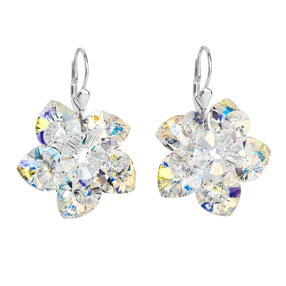 Stříbrné náušnice visací s krystaly Swarovski AB efekt kytička 31130.2 AB