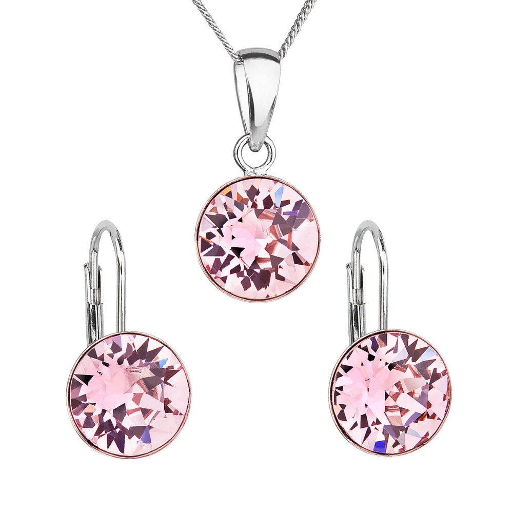 Levně Sada šperků s krystaly Swarovski náušnice, řetízek a přívěsek růžové kulaté 39140.3 Light Rose