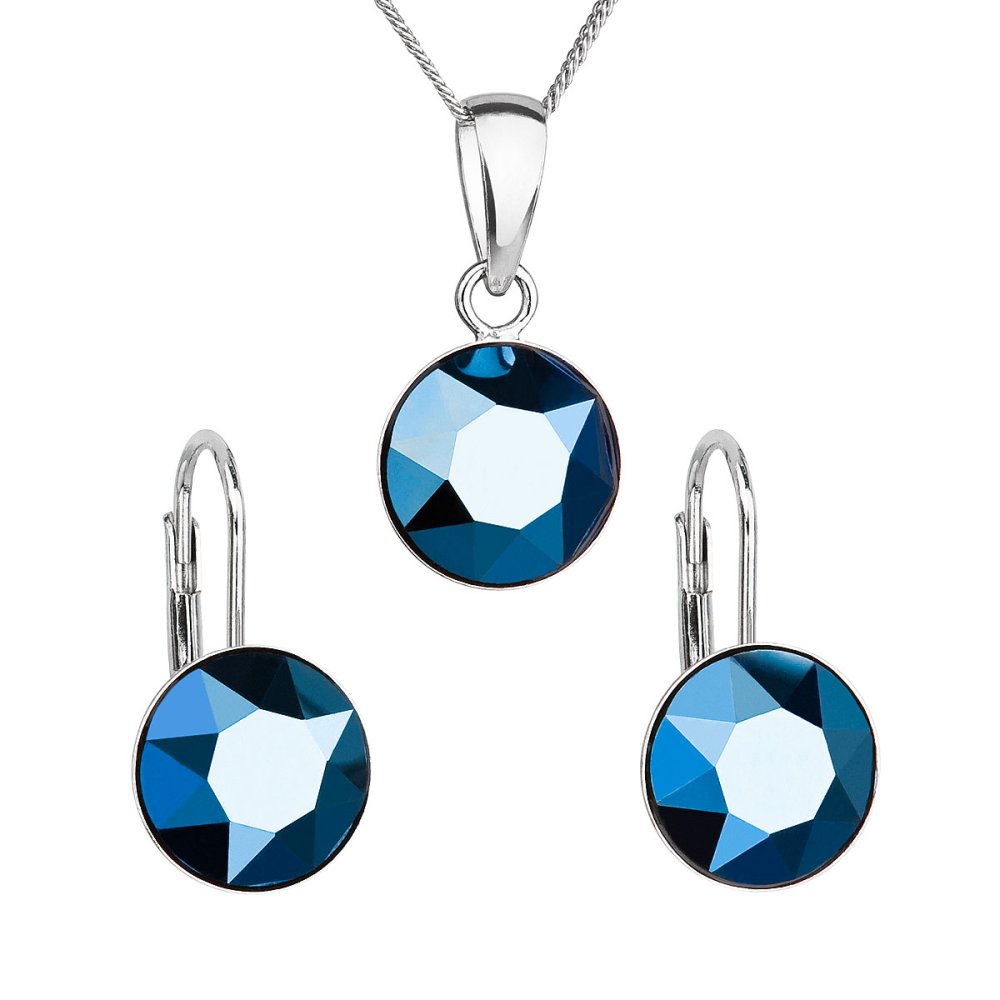 Levně Sada šperků s krystaly Swarovski náušnice, řetízek a přívěsek modré kulaté 39140.5 Metalic Blue