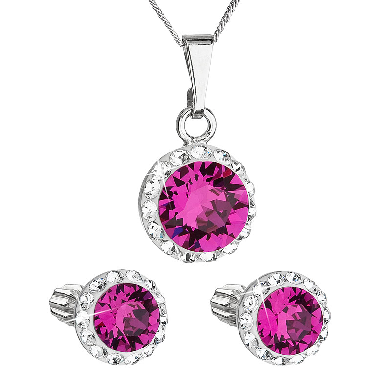 Levně Sada šperků s krystaly Swarovski náušnice a přívěsek růžové kulaté 39352.3 Fuchsia