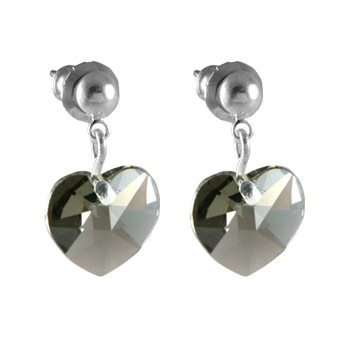 Náušnice se Swarovski Elements, visací, tvar srdce, šedá, 793902an
