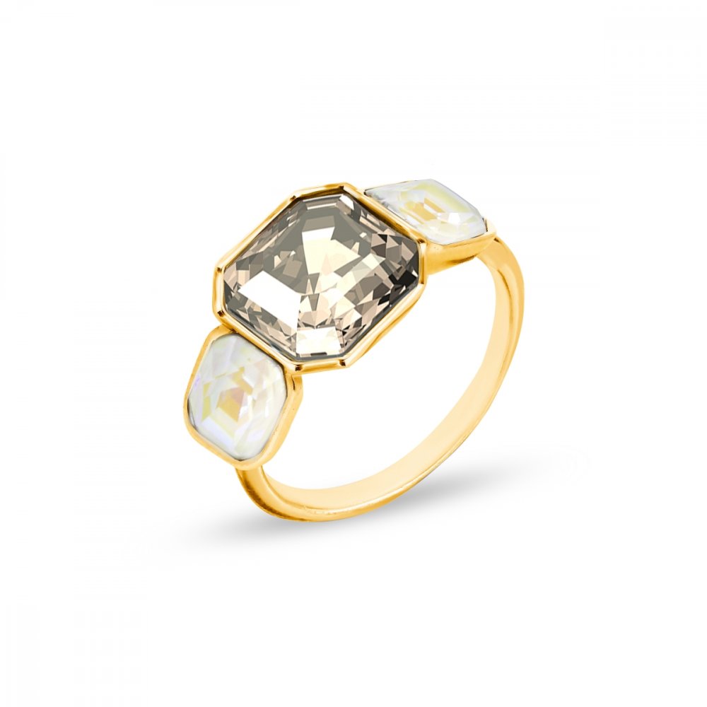 Prsten šedý se Swarovski Elements Imperial Trio PG44803GSLGD Light Grey DeLite 56