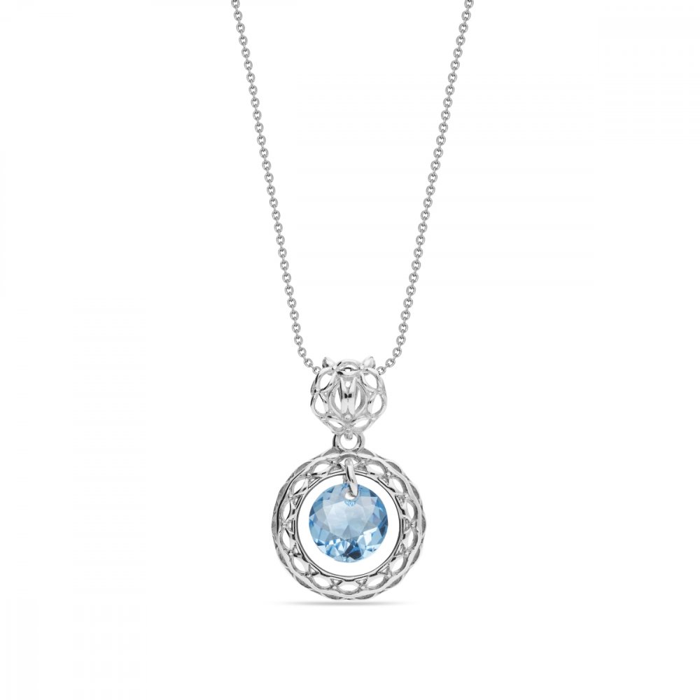 Náhrdelník modrý se Swarovski Elements Circle Ajour NA64308AQ Aqua