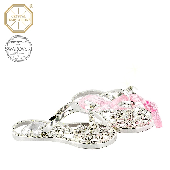 Levně Kovová postříbřená figurka pantoflíčky s bílými krystaly Swarovski Elements